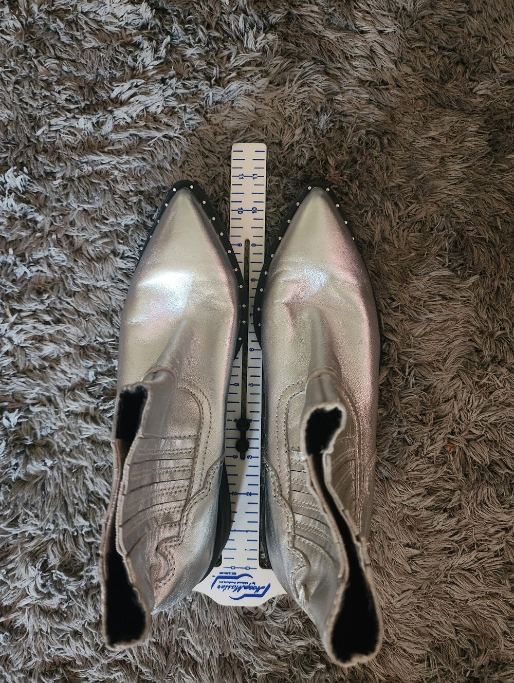 Steve Madden Metallic Silver Pointed Toe Ankle Boots with Stud Trim